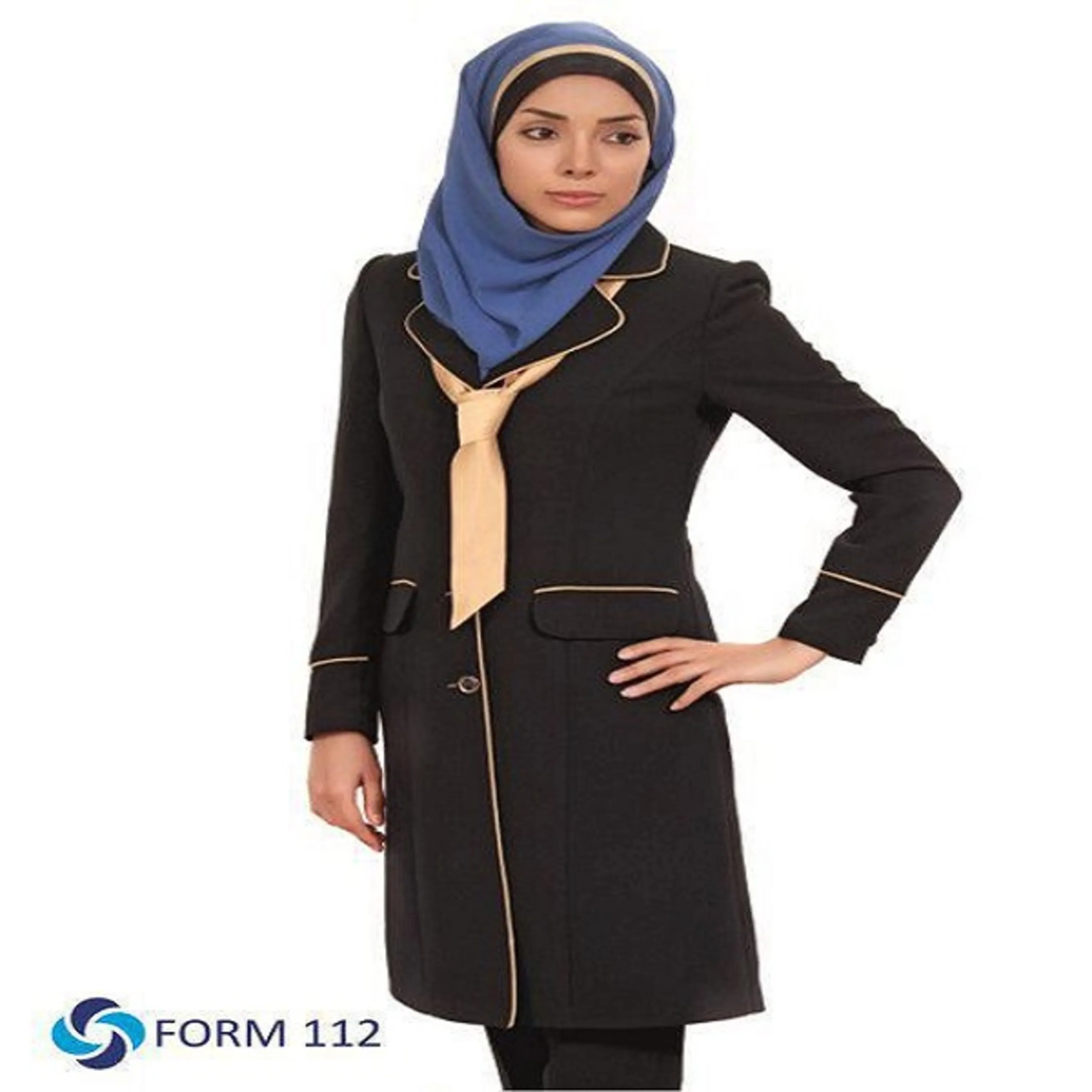 مانتو و شلوار اداری مدل فاستونی یقه انگلیسی مغزی طلایی کد 112